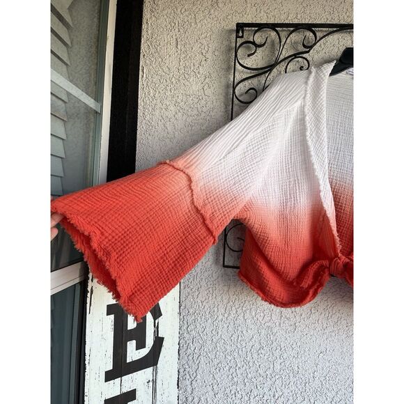 Young Fabulous & Broke Francesca Ombre Front Tie Blouse - Size M - Orange/White - Picture 2 of 7